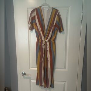 All in Favor Striped Multicolor V-Neck Dress